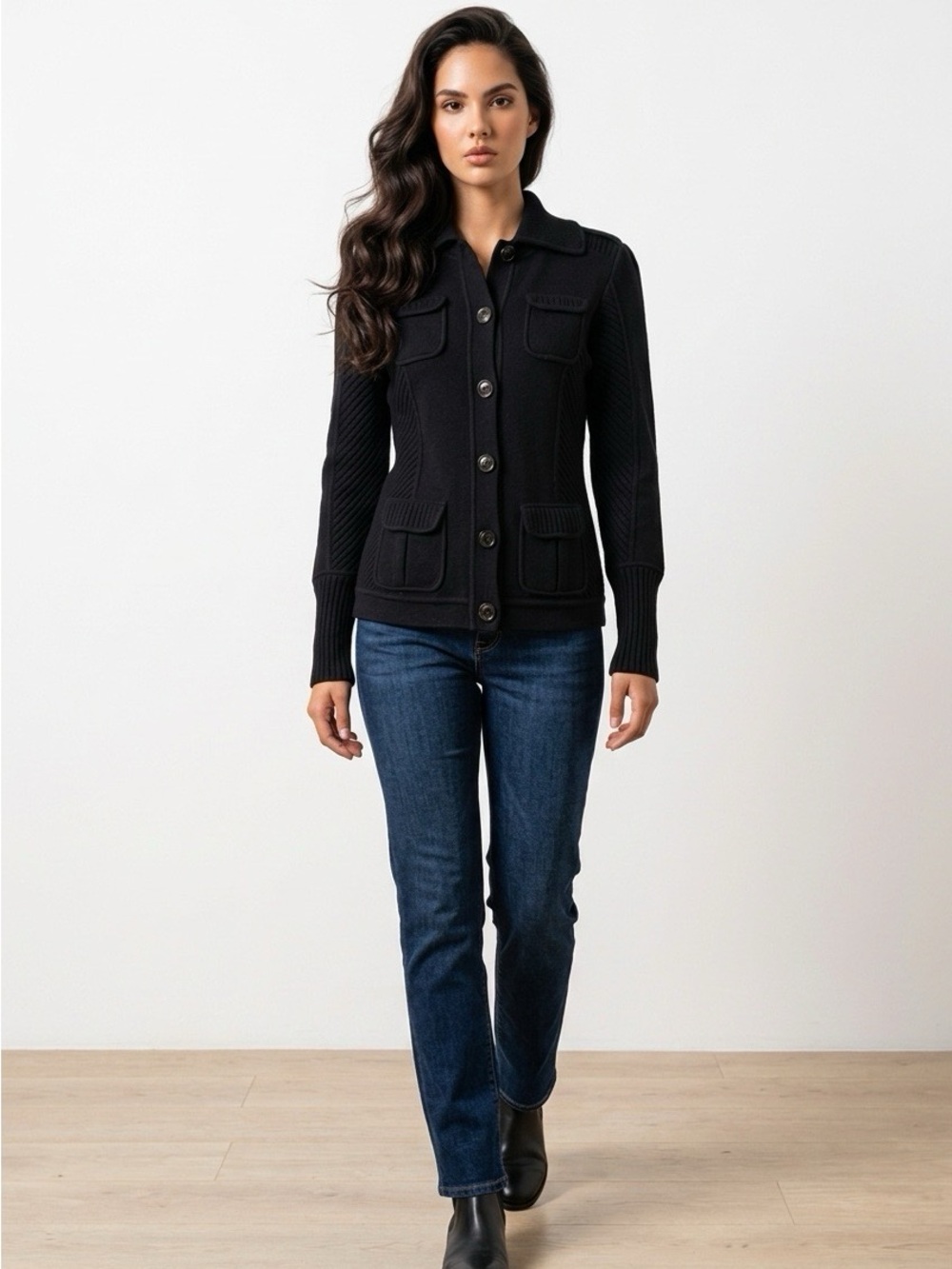 Diane Von Furstenberg Black Button-Up Wool Sweater Jacket